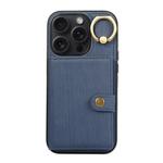 For iPhone 14 Pro Max Brushed Texture Wallet Ring Holder Phone Case(Blue)