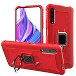 For Xiaomi Mi A3 / CC9e Carbon Fiber Protective Case with 360 Degree Rotating Ring Holder(Red)