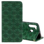 For Samsung Galaxy A21 Lucky Flowers Embossing Pattern Magnetic Horizontal Flip Leather Case with Holder & Card Slots(Dark Green)