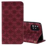 For Samsung Galaxy A51 5G Lucky Flowers Embossing Pattern Magnetic Horizontal Flip Leather Case with Holder & Card Slots(Wine Red)