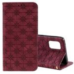 For Samsung Galaxy A71 5G Lucky Flowers Embossing Pattern Magnetic Horizontal Flip Leather Case with Holder & Card Slots(Wine Red)