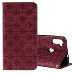 For Samsung Galaxy A11 / M11 Lucky Flowers Embossing Pattern Magnetic Horizontal Flip Leather Case with Holder & Card Slots(Wine Red)