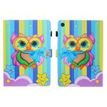For Samsung Galaxy Tab A9+ Coloured Drawing Stitching Flip PU Tablet Case with Sleep / Wake-up Function(Rainbow Owl)