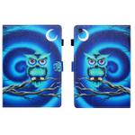 For Samsung Galaxy Tab A9 Coloured Drawing Stitching Flip PU Tablet Case with Sleep / Wake-up Function(Moon Owl)