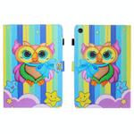 For Samsung Galaxy Tab A9 Coloured Drawing Stitching Flip PU Tablet Case with Sleep / Wake-up Function(Rainbow Owl)