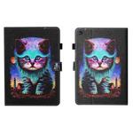 For Samsung Galaxy Tab A9 Coloured Drawing Stitching Smart Leather Tablet Case with Sleep / Wake-up Function(Night Cat)