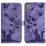 For Samsung Galaxy A12 Butterfly Cat Embossing Flip Leather Phone Case(Purple)