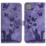 For Samsung Galaxy A42 5G Butterfly Cat Embossing Flip Leather Phone Case(Purple)