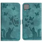 For Samsung Galaxy A42 5G Butterfly Cat Embossing Flip Leather Phone Case(Wathet)