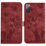 For Samsung Galaxy S20 FE Butterfly Cat Embossing Flip Leather Phone Case(Red)