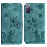 For Samsung Galaxy S20 FE Butterfly Cat Embossing Flip Leather Phone Case(Wathet)