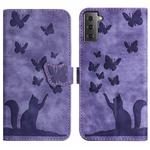 For Samsung Galaxy S21 5G Butterfly Cat Embossing Flip Leather Phone Case(Purple)