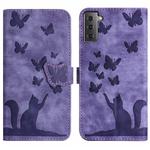 For Samsung Galaxy S21+ 5G Butterfly Cat Embossing Flip Leather Phone Case(Purple)
