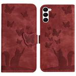 For Samsung Galaxy S23 5G Butterfly Cat Embossing Flip Leather Phone Case(Red)