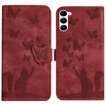 For Samsung Galaxy S23+ 5G Butterfly Cat Embossing Flip Leather Phone Case(Red)