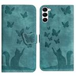 For Samsung Galaxy S23+ 5G Butterfly Cat Embossing Flip Leather Phone Case(Wathet)