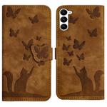 For Samsung Galaxy S23+ 5G Butterfly Cat Embossing Flip Leather Phone Case(Brown)