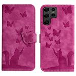 For Samsung Galaxy S23 Ultra 5G Butterfly Cat Embossing Flip Leather Phone Case(Pink)