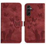 For Samsung Galaxy A35 Butterfly Cat Embossing Flip Leather Phone Case(Red)