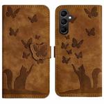 For Samsung Galaxy A55 Butterfly Cat Embossing Flip Leather Phone Case(Brown)