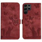 For Samsung Galaxy S24 Ultra 5G Butterfly Cat Embossing Flip Leather Phone Case(Red)