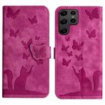 For Samsung Galaxy S24 Ultra 5G Butterfly Cat Embossing Flip Leather Phone Case(Pink)