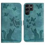 For Samsung Galaxy S24 Ultra 5G Butterfly Cat Embossing Flip Leather Phone Case(Wathet)