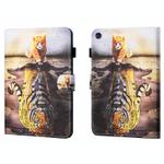 For Samsung Galaxy Tab A9+ Coloured Drawing Stitching Flip PU Tablet Case with Sleep / Wake-up Function(Cat and Tiger)