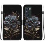 For Tecno Camon 18 Premier Crystal Texture Colored Drawing Leather Phone Case(Black Rose)