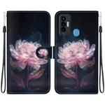 For Tecno Camon 18i Crystal Texture Colored Drawing Leather Phone Case(Purple Peony)