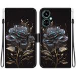 For Tecno Camon 19 Crystal Texture Colored Drawing Leather Phone Case(Black Rose)