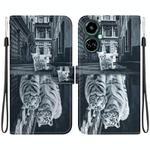 For Tecno Camon 19 Crystal Texture Colored Drawing Leather Phone Case(Cat Tiger Reflection)