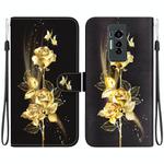For Tecno Phantom X Crystal Texture Colored Drawing Leather Phone Case(Gold Butterfly Rose)