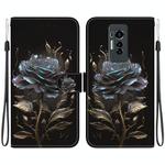 For Tecno Phantom X Crystal Texture Colored Drawing Leather Phone Case(Black Rose)