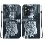 For Tecno Pop 6 Go Crystal Texture Colored Drawing Leather Phone Case(Cat Tiger Reflection)