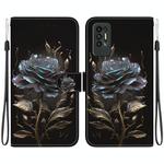 For Tecno Pova 2 Crystal Texture Colored Drawing Leather Phone Case(Black Rose)
