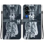 For Tecno Pova 4 Pro Crystal Texture Colored Drawing Leather Phone Case(Cat Tiger Reflection)