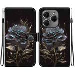 For Tecno Spark 20 Pro Crystal Texture Colored Drawing Leather Phone Case(Black Rose)