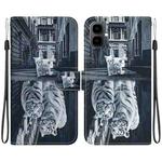 For Tecno Pop 10 / Spark Go 2 4G Crystal Texture Colored Drawing Leather Phone Case(Cat Tiger Reflection)