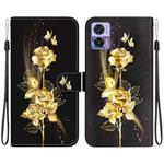 For Motorola Edge 30 Neo / 30 Lite Crystal Texture Colored Drawing Leather Phone Case(Gold Butterfly Rose)