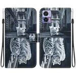 For Motorola Edge 30 Neo / 30 Lite Crystal Texture Colored Drawing Leather Phone Case(Cat Tiger Reflection)