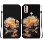 For Motorola Moto E20 / E30 / E40 Crystal Texture Colored Drawing Leather Phone Case(Gold Peony)