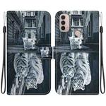 For Motorola Moto E20 / E30 / E40 Crystal Texture Colored Drawing Leather Phone Case(Cat Tiger Reflection)