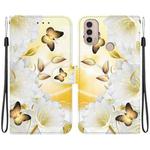 For Motorola Moto E20 / E30 / E40 Crystal Texture Colored Drawing Leather Phone Case(Gold Butterfly Epiphyllum)