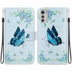 For Motorola Moto E32 Crystal Texture Colored Drawing Leather Phone Case(Blue Pansies)