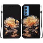 For Motorola Edge 20 Pro Crystal Texture Colored Drawing Leather Phone Case(Gold Peony)