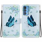 For Motorola Edge 20 Pro Crystal Texture Colored Drawing Leather Phone Case(Blue Pansies)