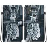 For Motorola Moto G Power 2022 Crystal Texture Colored Drawing Leather Phone Case(Cat Tiger Reflection)