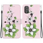 For Motorola Moto G Power 2022 Crystal Texture Colored Drawing Leather Phone Case(Lily)