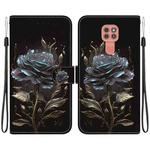 For Motorola Moto G9 Play / E7 Plus Crystal Texture Colored Drawing Leather Phone Case(Black Rose)